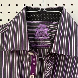 English Laundry Men's Shirt - Purple and Black Stripes